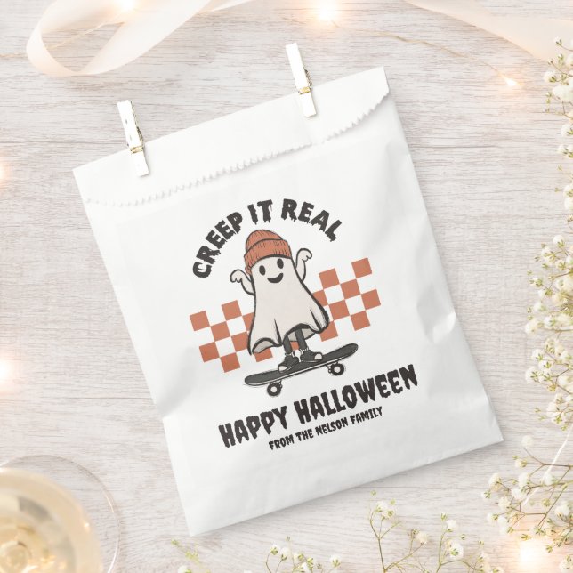 Creep it Real Skateboarding Ghost Happy Halloween Favour Bag (Clipped)