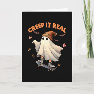 Creep It Real Skateboarding Ghost Retro Halloween Card