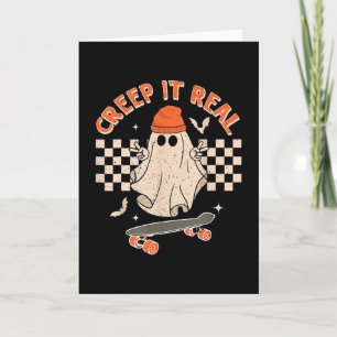Creep It Real Skateboarding Ghost Retro Halloween Card
