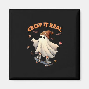 Creep It Real Skateboarding Ghost Retro Halloween Magnet