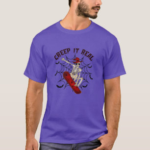 Creep It Real Skateboarding Ghost Retro Halloween  T-Shirt