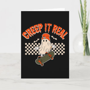 Creep It Real Skateboarding Ghost Ts Retro Hallowe Card