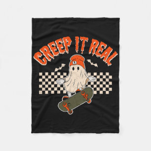 Creep It Real Skateboarding Ghost Ts Retro Hallowe Fleece Blanket