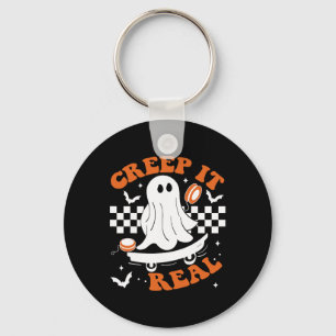 Creep It Real Skateboarding Retro Halloween Ghost Keychain