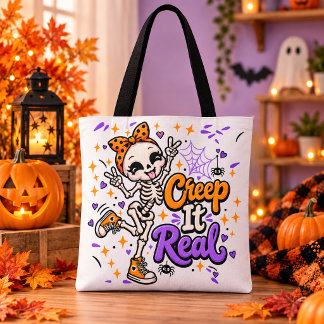Creep It Real Skeleton Halloween Tote Bag