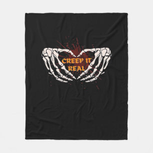 Creep It Real, Skeleton Hands Showing Heart Fleece Blanket