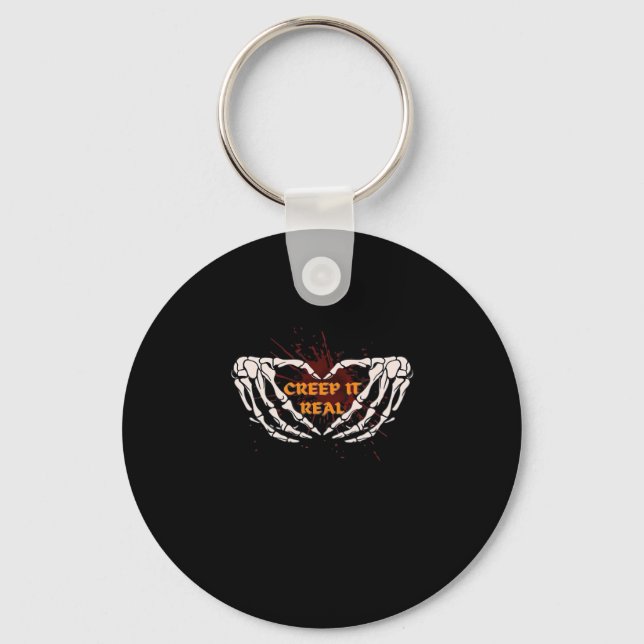 Creep It Real, Skeleton Hands Showing Heart Keychain (Front)