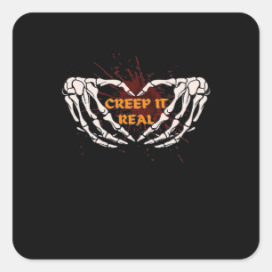 Creep It Real, Skeleton Hands Showing Heart Square Sticker