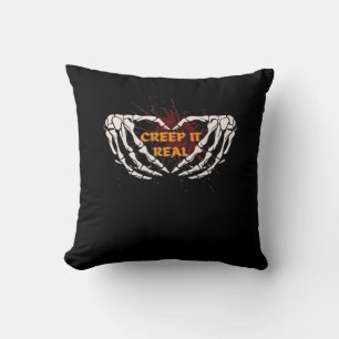 Creep It Real, Skeleton Hands Showing Heart Throw Pillow