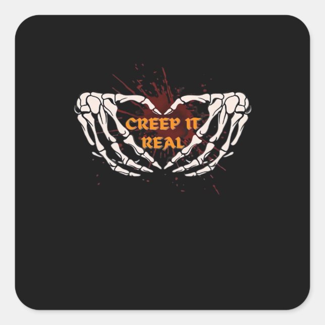 Creep It Real Skeleton Heart Hands Design Square Sticker (Front)