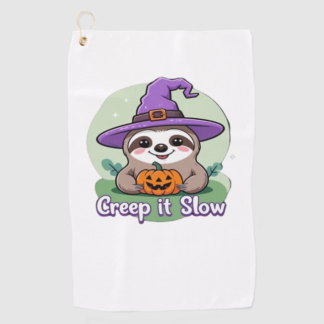 Creep It Slow – Cute Halloween Sloth Shirt with Pu Golf Towel (Front)