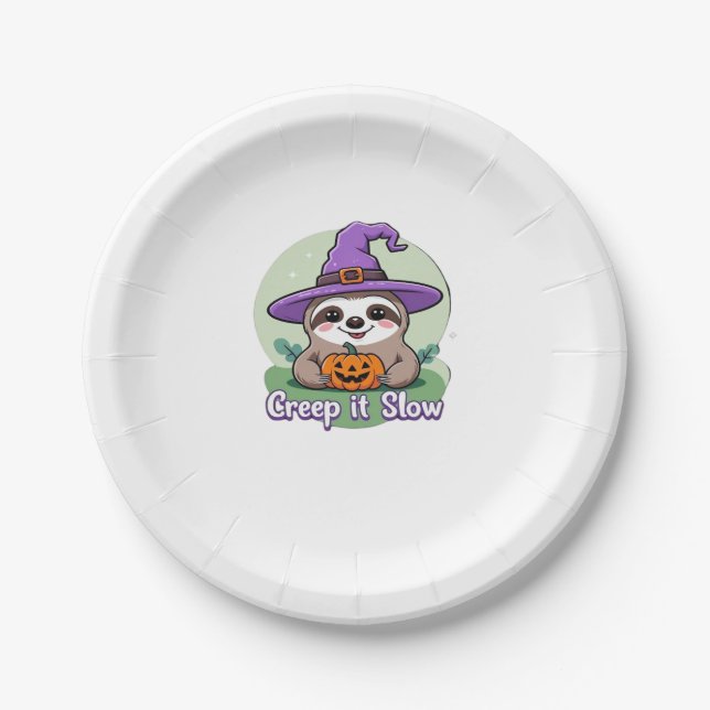 Creep It Slow � Cute Halloween Sloth Shirt with Pu Paper Plate (Front)