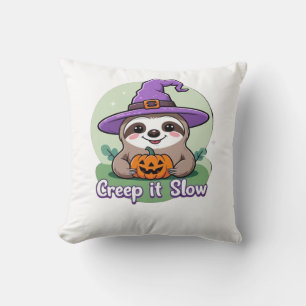 Creep It Slow � Cute Halloween Sloth Shirt with Pu Throw Pillow