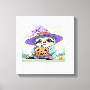 Creep It Slow � Cute Sloth Halloween Shirt Funny Canvas Print