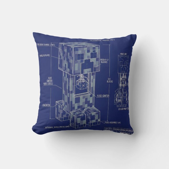 Creeper Blueprint | Vintage Schematic | Engineerin Throw Pillow (Front)
