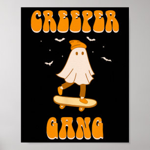 Creeper Gang Ghost Skateboard Funny Halloween Skat Poster