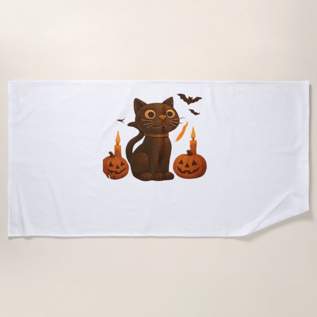 Creeper Pumpkin Cat Halloween Gift Oversized T-Shi Beach Towel (Front)
