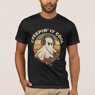 Creepin It Cool Halloween Skateboard Ghost T-Shirt
