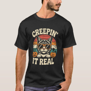 Creepin' It Real Halloween Tabby Cat Lover Men Wom T-Shirt