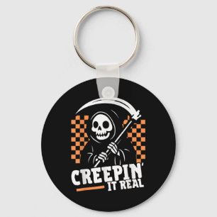 Creepin It Real Retro Grim Reaper Funny Halloween  Keychain