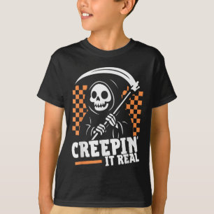 Creepin It Real Retro Grim Reaper Funny Halloween T-Shirt
