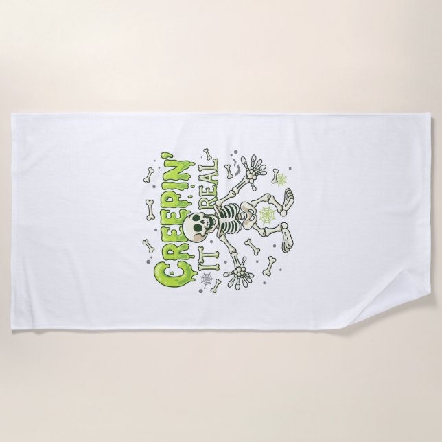 Creepin It Real Skeleton Halloween Bones Spider We Beach Towel (Front)