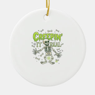 Creepin It Real Skeleton Halloween Bones Spider We Ceramic Ornament