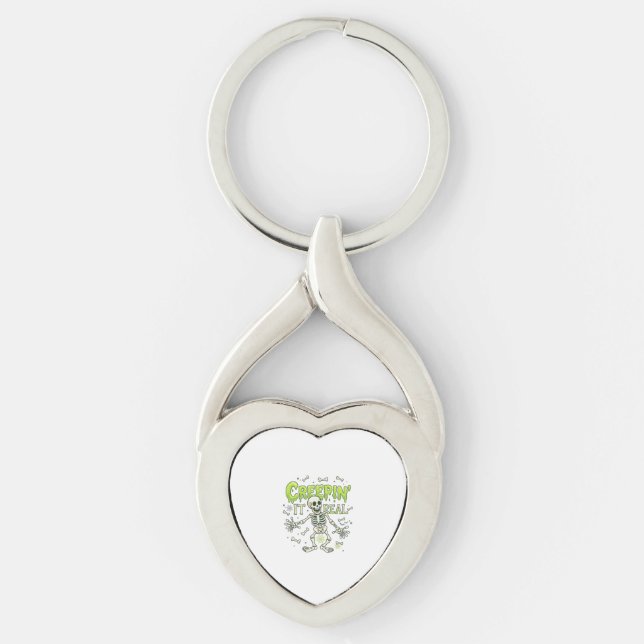 Creepin It Real Skeleton Halloween Bones Spider We Keychain (Front)