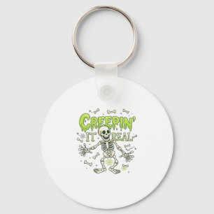Creepin It Real Skeleton Halloween Bones Spider We Keychain