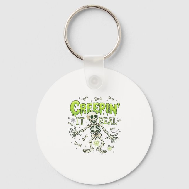 Creepin It Real Skeleton Halloween Bones Spider We Keychain (Front)