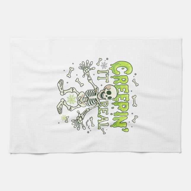 Creepin It Real Skeleton Halloween Bones Spider We Kitchen Towel (Horizontal)