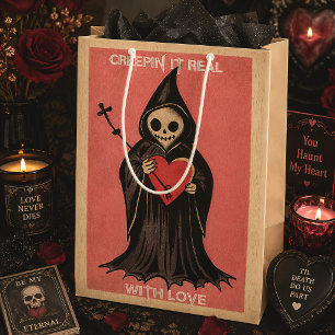 Creepin’ It Real With Love Grim Reaper Valentine Medium Gift Bag