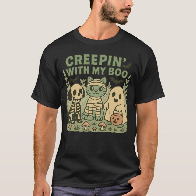 Creeping With My Boo Happy Halloween Scary Ghost T-Shirt (Front)