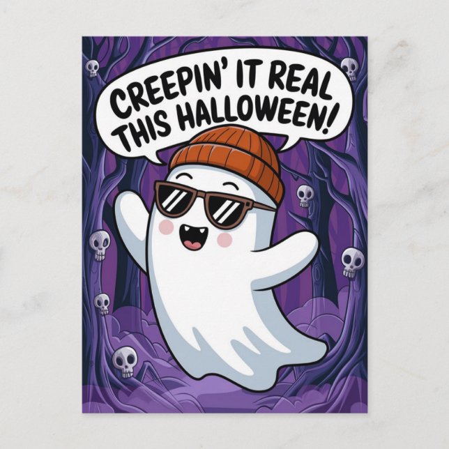 Creepin's it Real This Halloween Funny Ghost Postcard (Front)