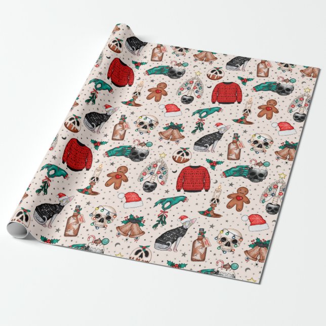 Creepmas Goth Christmas Wrapping Paper (Unrolled)
