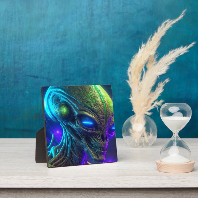 Creepy Alien Head with Glowing Blue Eyes Plaque (Insitu)