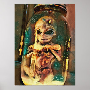 Creepy Alien In Jar Abstract Science fiction Art Poster