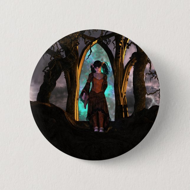 Creepy and Cute Halloween Girl 2 Inch Round Button (Front)