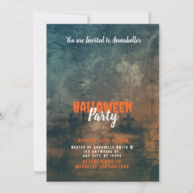 Creepy and Scary Cemetery Halloween Party Invitation (Front)
