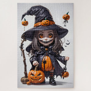 Creepy Animated Halloween Witch, Jack-O-Lanterns  Jigsaw Puzzle
