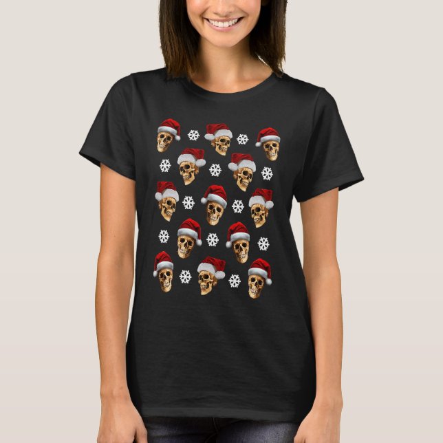Creepy Anti Christmas Skulls With Santa Hats And S T-Shirt (Front)