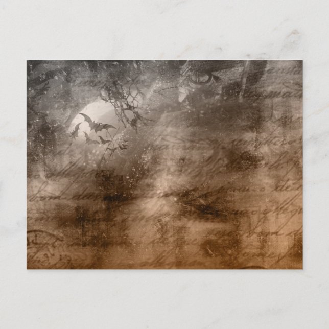 Creepy Antique Looking Birds and Writing Halloween Holiday Postcard (Front)