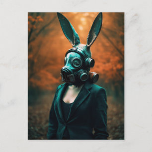 Creepy apocalyptic Gas Mask Rabbit Postcard
