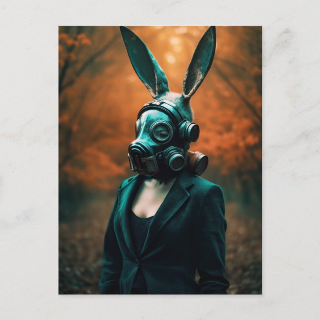 Creepy apocalyptic Gas Mask Rabbit Postcard (Front)