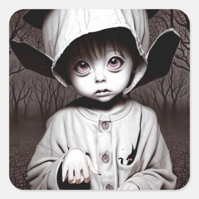 Creepy Asian Child in Costume Halloween Square Sticker (Front)