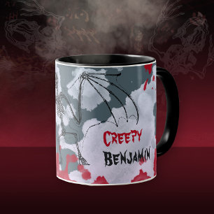 Creepy Bat Skeleton Name Halloween Mug