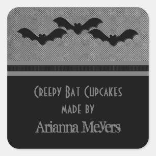 Creepy Bats Halloween Baking Stickers, Light Grey Square Sticker
