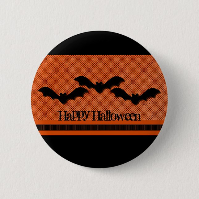 Creepy Bats Halloween Button, Orange 2 Inch Round Button (Front)