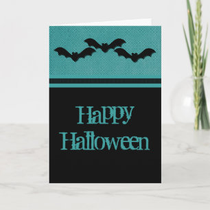 Creepy Bats Halloween Card, Teal Card