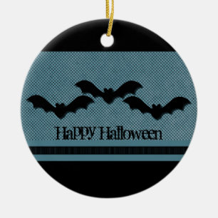 Creepy Bats Halloween Ornament, Dark Blue Ceramic Ornament
